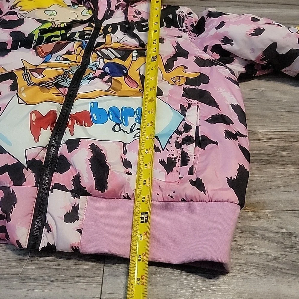 Members Only Nickelodeon Rug Rats Cat Dog Arnold Rocko Fur Pink Puffer Jacket L - Picture 10 of 10